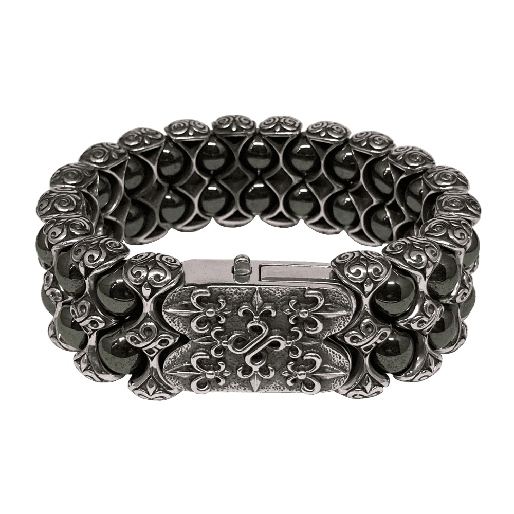 Мужской массивный серебряный браслет Plush Hematite 2 с гематитом